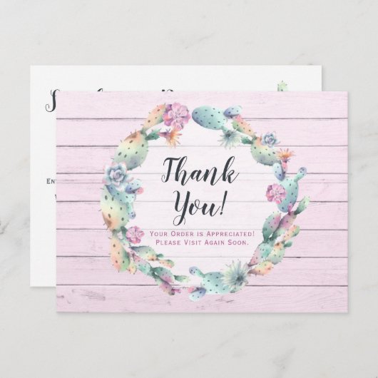 Dank u Waterverf Succulent Cactus Rustic Wood Briefkaart (Voorkant / Achterkant)