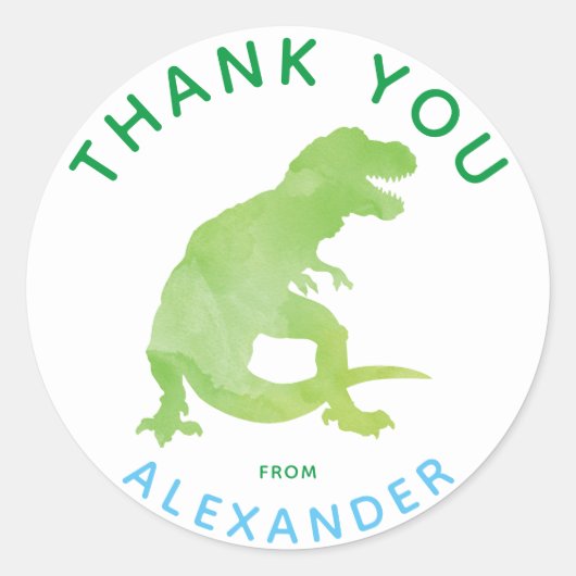Dank u Waterverf T-Rex Dinosaurus gepersonaliseerd Ronde Sticker (Voorkant)