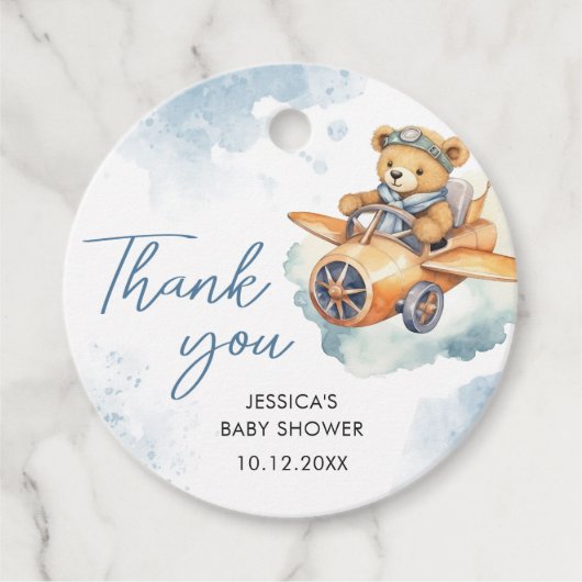 Dank u Waterverf Teddy Bear Baby shower Bedankjes Labels (Voorkant)