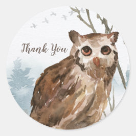 Dank u Waterverf Uil Ronde Sticker