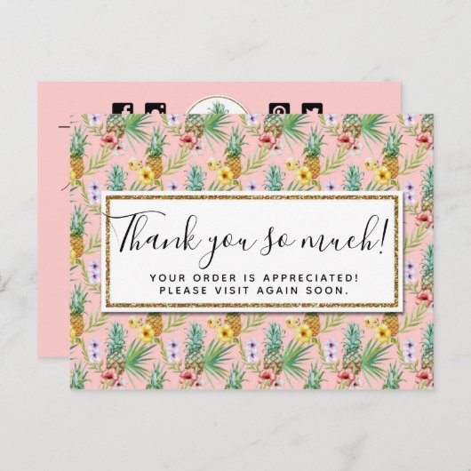 Dank u Waterverf voor ananas en Hibiscus Flowers Briefkaart (Voorkant / Achterkant)