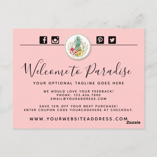 Dank u Waterverf voor ananas en Hibiscus Flowers Briefkaart (Achterkant)