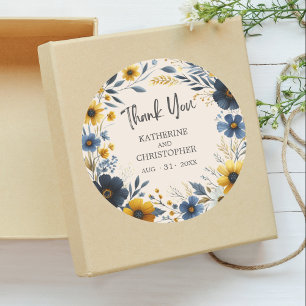 Dank u Waterverf Wildbloemen Elegant Wedding Ronde Sticker