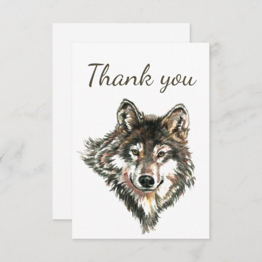 Dank u Waterverf Wolf Animal Wildlife Bedankkaart (Voorkant / Achterkant)