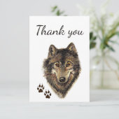 Dank u Waterverf Wolf & Tracks Animal Wildlife Bedankkaart (Staand voorkant)