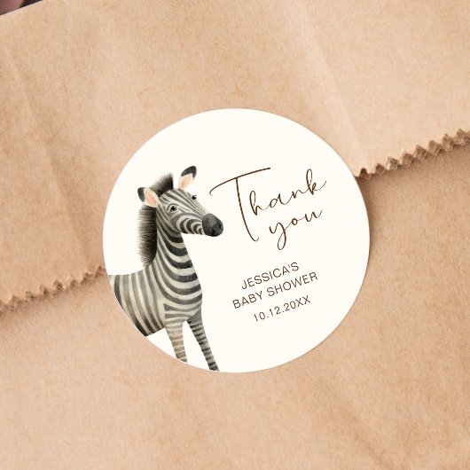 Dank u Waterverf Zebra Baby shower Ronde Sticker