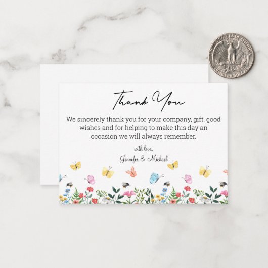 Dank u waterverf zomer botanische bruiloft notitiekaartje (Voorkant / Achterkant in situ)