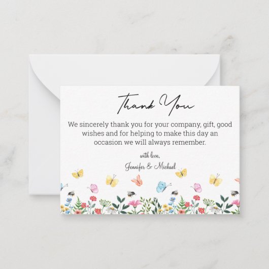 Dank u waterverf zomer botanische bruiloft notitiekaartje (Voorkant)