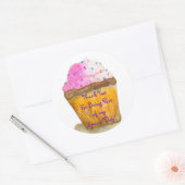 Dank u, Waterverven Roze Cupcake, Sprinkles Ronde Sticker (Envelop)