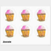 Dank u, Waterverven Roze Cupcake, Sprinkles Ronde Sticker (Vel)