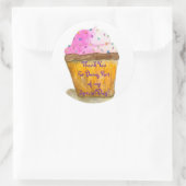Dank u, Waterverven Roze Cupcake, Sprinkles Ronde Sticker (Tas)