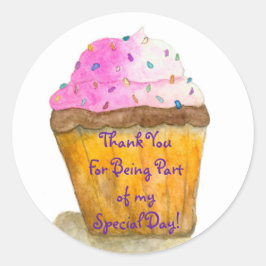 Dank u, Waterverven Roze Cupcake, Sprinkles Ronde Sticker