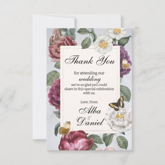 Dank u Wedding Bloom Bloem Vlinder Bloem Bedankkaart (Voorkant)