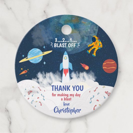 Dank u wel Astronaut Birthday party Bedankjes Labels (Voorkant)