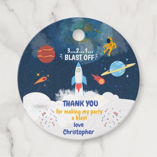 Dank u wel Astronaut Birthday party Outer Space Bedankjes Labels (Voorkant)