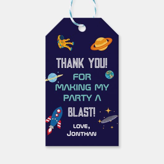 Dank u wel Astronaut Birthday party Outer Space Cadeaulabel (Voorkant)