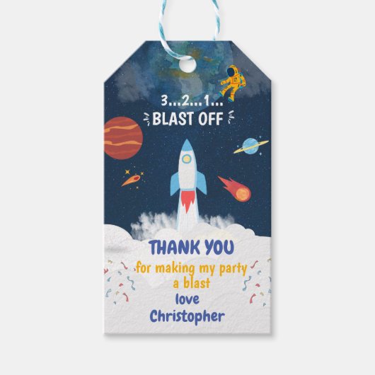 Dank u wel Astronaut Birthday party Outer Space Cadeaulabel (Voorkant)