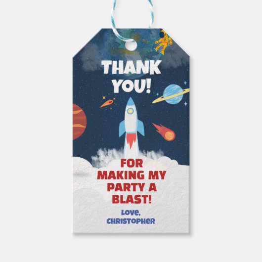 Dank u wel Astronaut Birthday party Outer Space Cadeaulabel (Voorkant)