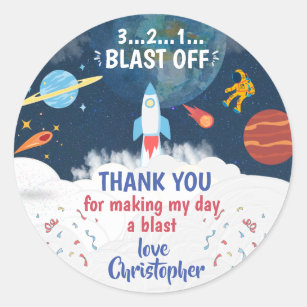 Dank u wel Astronaut Birthday party Ronde Sticker