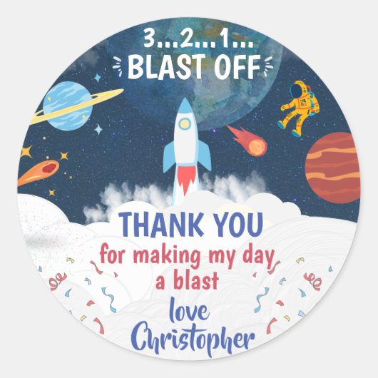 Dank u wel Astronaut Birthday party Ronde Sticker (Voorkant)