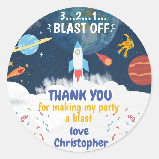 Dank u wel Astronaut Birthday party Ronde Sticker (Voorkant)