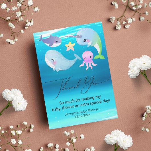 dank u wel baby shower chic handschrift aquarium notitiekaartje