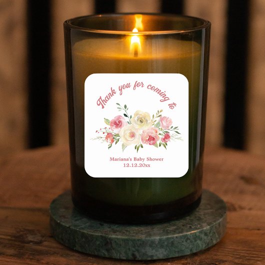 dank u wel Baby shower waterverf floral Vierkante Sticker