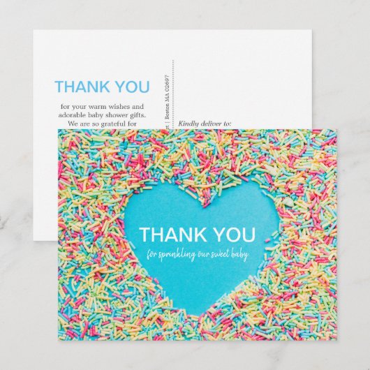 Dank u wel Baby Sprinkle Heart Briefkaart (Voorkant / Achterkant)