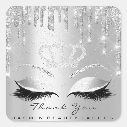 Dank u wel Beauty Lashes Bridal Gray Silver Glitte Vierkante Sticker (Voorkant)