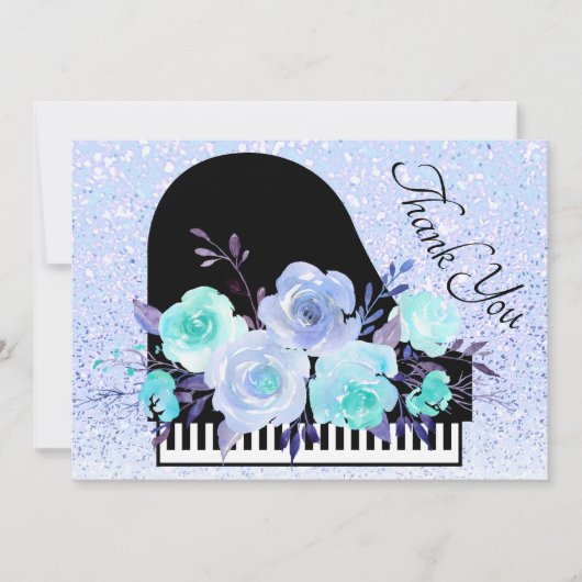 dank u wel blauw bouquet piano decor bedankkaart (Voorkant)