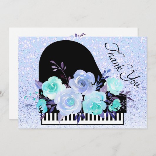 dank u wel blauw bouquet piano decor bedankkaart (Voorkant / Achterkant)