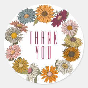 Dank u wel Boho hippy retro daisies wreate Ronde Sticker