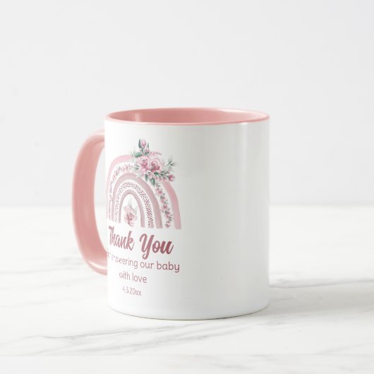 dank u wel boho roze regenboogbotanisch baby showe mok (Voorkant links)