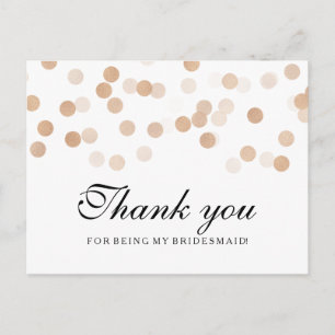 Dank u wel Bridesmaid Copper Foil Glitter Lights Briefkaart