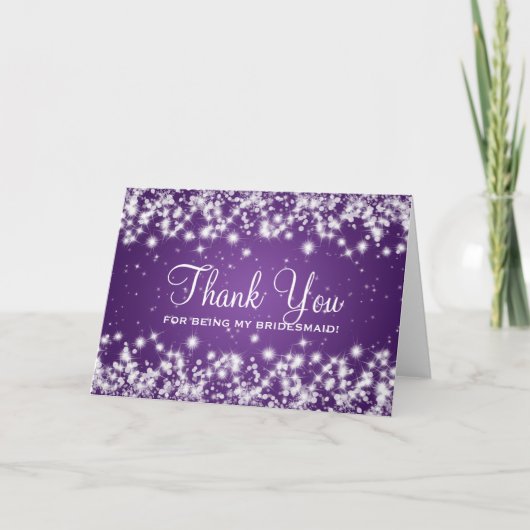 Dank u wel Bridesmaid Winter Sparkle Paars Bedankkaart (Voorkant)