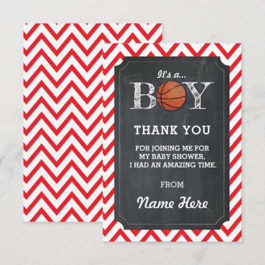 Dank u wel BY Basketball Cards Chalk Red Chevron Kaart (Voorkant / Achterkant)