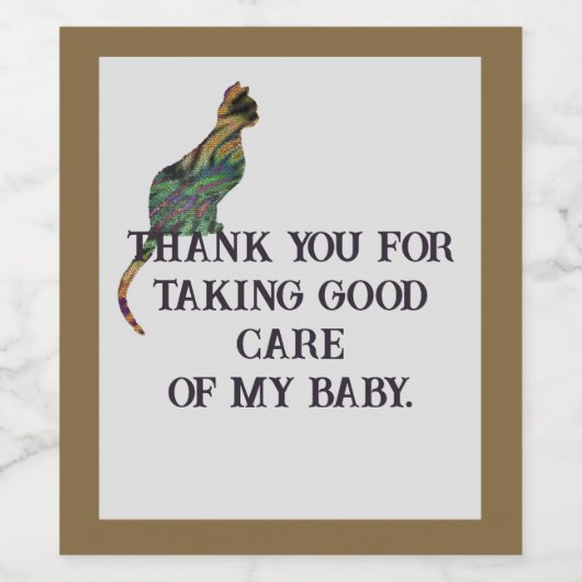 Dank u wel Cat Sitter Mosaic Kitten appreciatie Wijn Etiket (Enkel label)