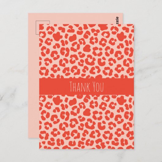 Dank u wel Cheetah Print Pattern Red Briefkaart (Voorkant / Achterkant)