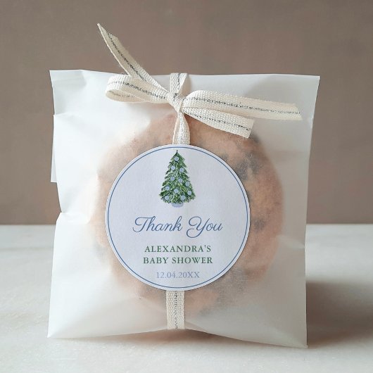 Dank u wel Chinoiserie kerstboom Blue Favor Ronde Sticker