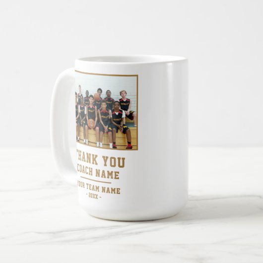 Dank u wel Coach Team Naam Foto Koffiemok (Voorkant links)