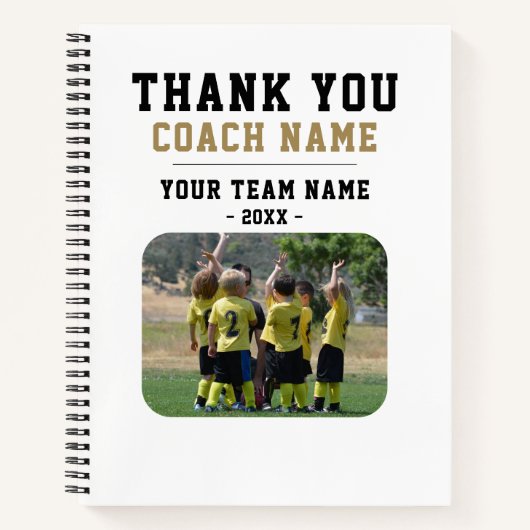Dank u wel Coach Team Naam Foto Notitieboek (Voorkant)