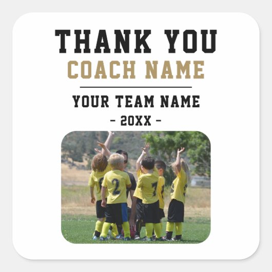 Dank u wel Coach Team Naam Foto Vierkante Sticker (Voorkant)