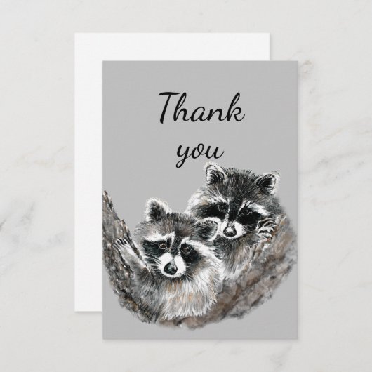Dank u wel, Cute Cuddling Raccoon Hugs Love Animal Bedankkaart (Voorkant / Achterkant)