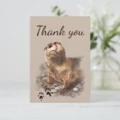 Dank u wel, Cute Otter en Footprint Animal Natuur Bedankkaart (Staand voorkant)