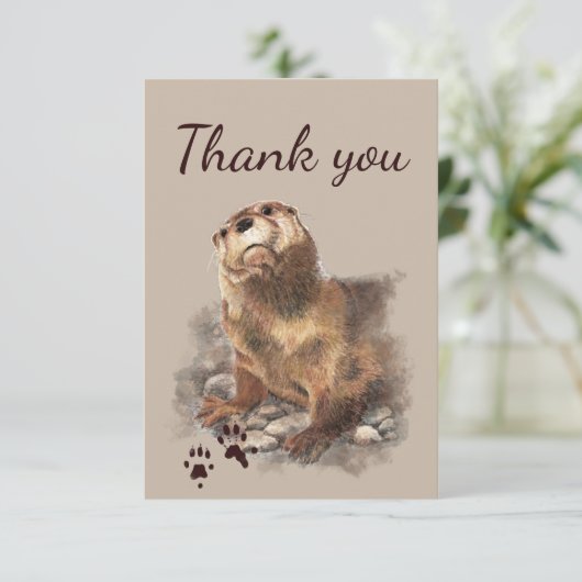 Dank u wel, Cute Otter en Footprint Animal Natuur Bedankkaart (Staand voorkant)