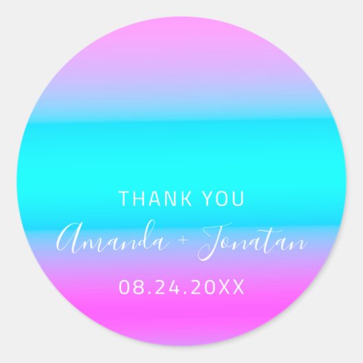 Dank u wel Datum Blauw Aqua Pink Ombre Ronde Sticker (Voorkant)