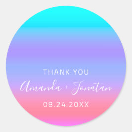 Dank u wel Datum Blauw Roze Aqua Pink Ombre Ronde Sticker