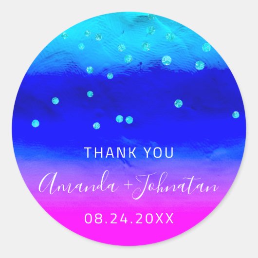 Dank u wel Datum Blauwe Aqua Pink Confetti Ronde Sticker (Voorkant)