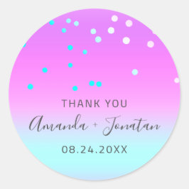 Dank u wel Datum Blauwe Gold Confetti Ombre Ronde Sticker