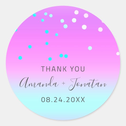 Dank u wel Datum Blauwe Gold Confetti Ombre Ronde Sticker (Voorkant)